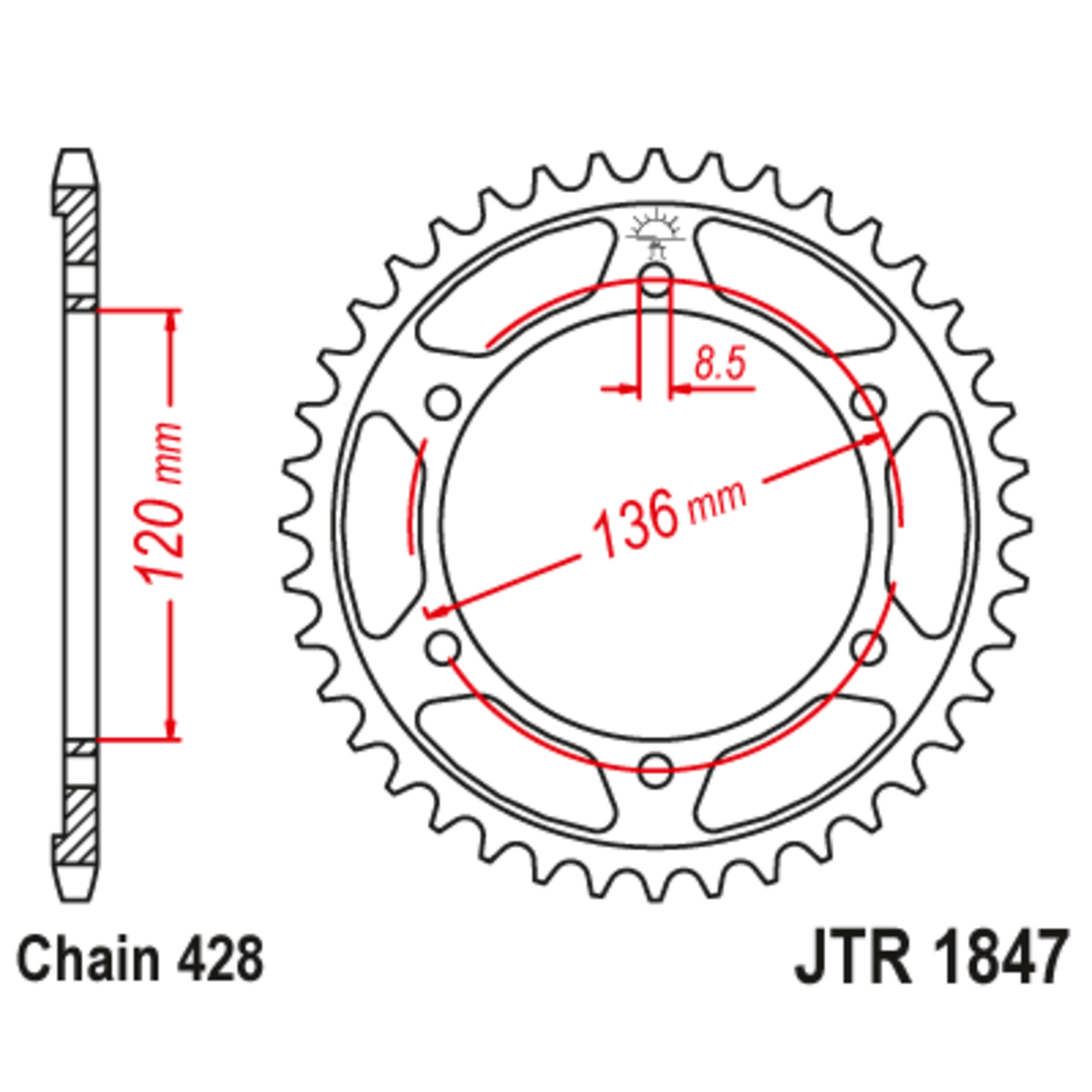 JT Звезда задняя (ведомая),(сталь) JT 1847.56