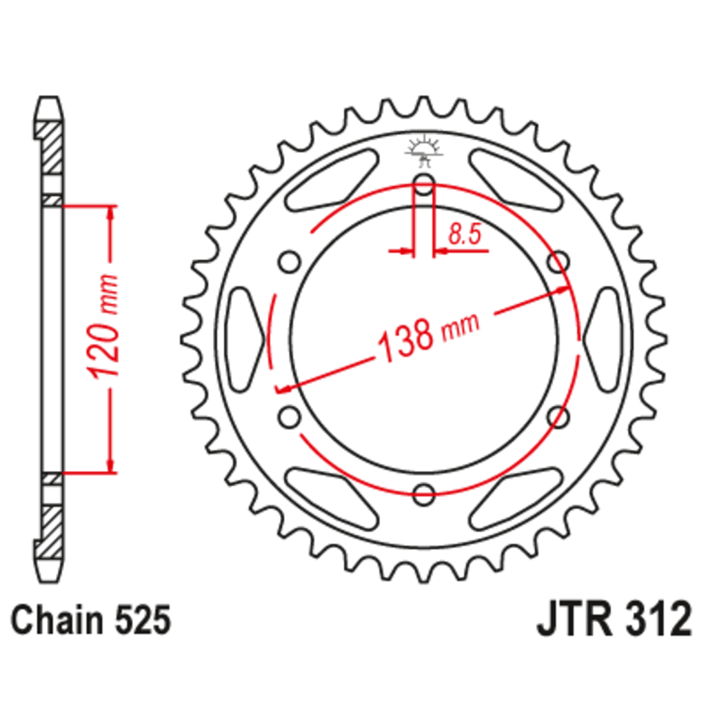 JT Звезда задняя (ведомая),(сталь) JT 312.40
